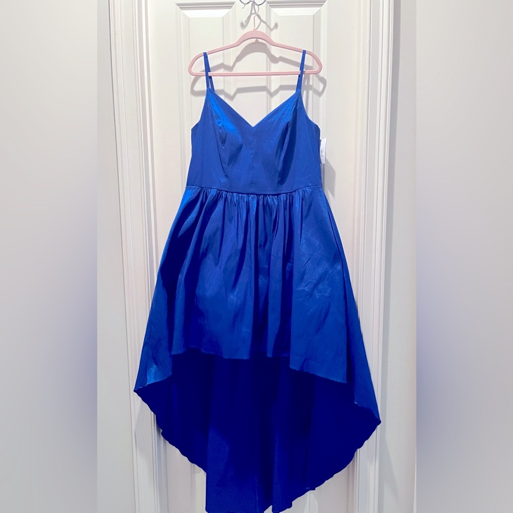 B Darlin - Royal blue hi-low slip dress with full skirt sz 20